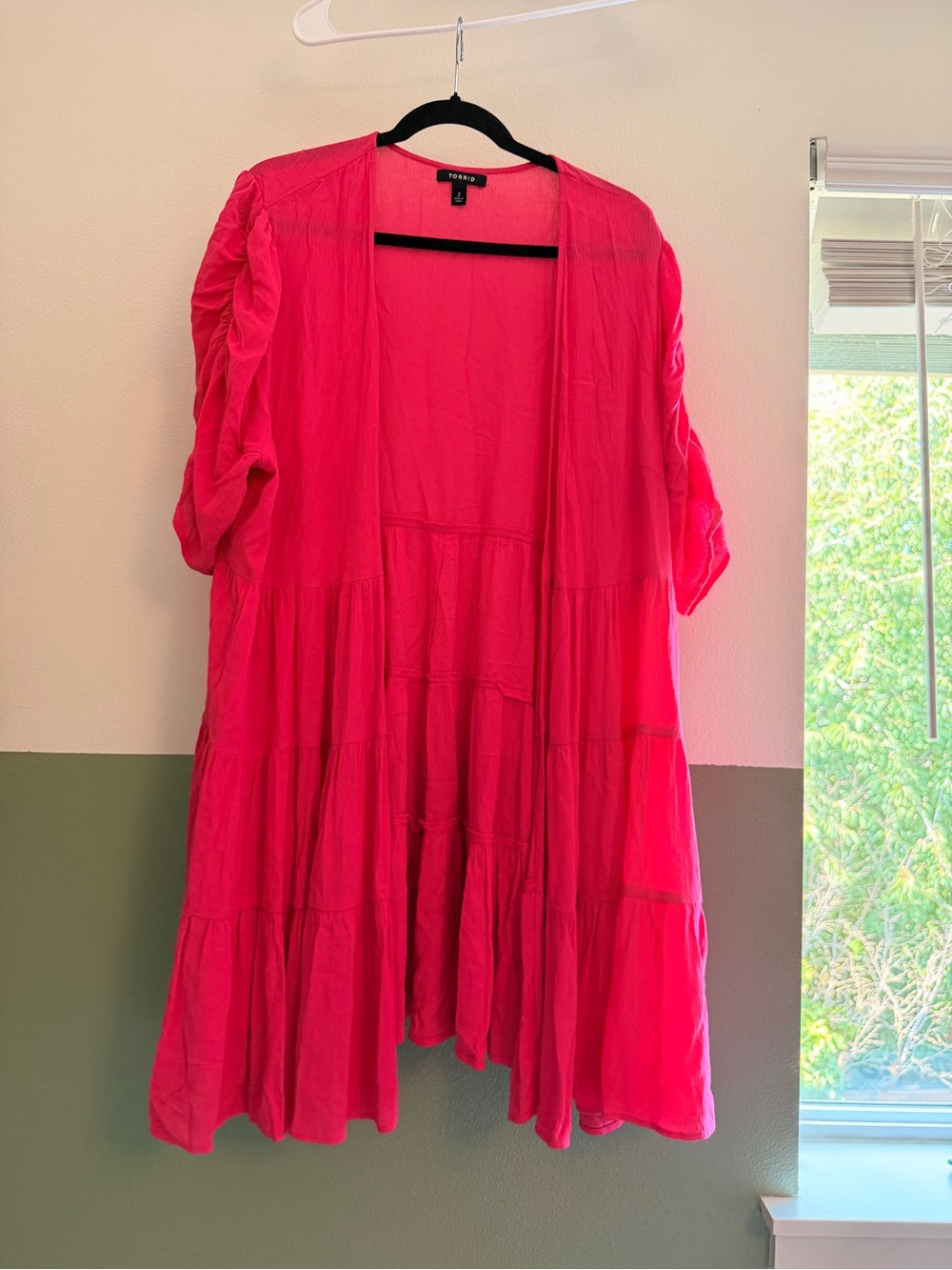 Zara Hot Pink Tiered Open-Front Tunic